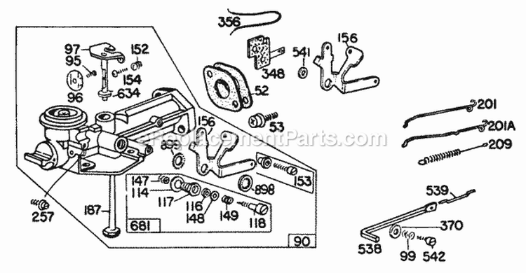(2) Carburetor Assemblies Diagram and Parts List for 080102-0164-99  Briggs and Stratton Engine